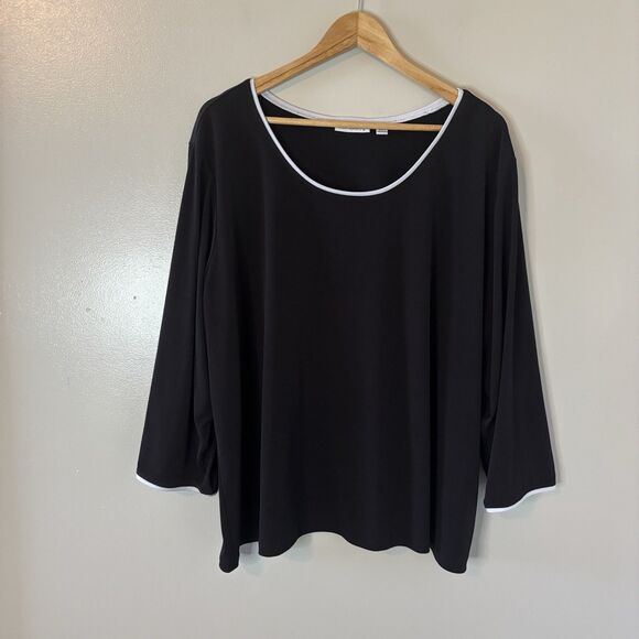 Susan Graver Liquid Knit Blouse Black White Top Mature Capsule Minimalist Sz 3X - Picture 1 of 8